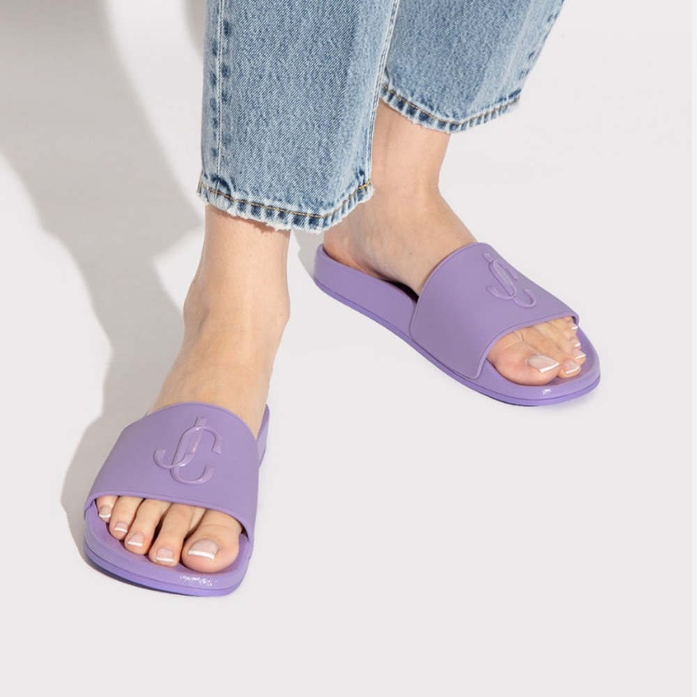 Jimmy Choo Purple Rubber Monogram Slides